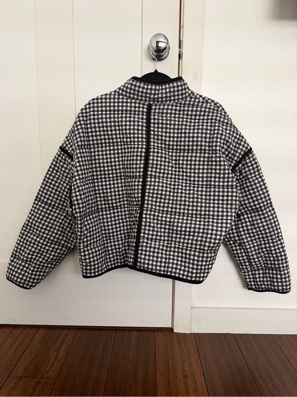 Free People Chloe Black & White Gingham checked Quilted Jacket - Picture 4 of 5